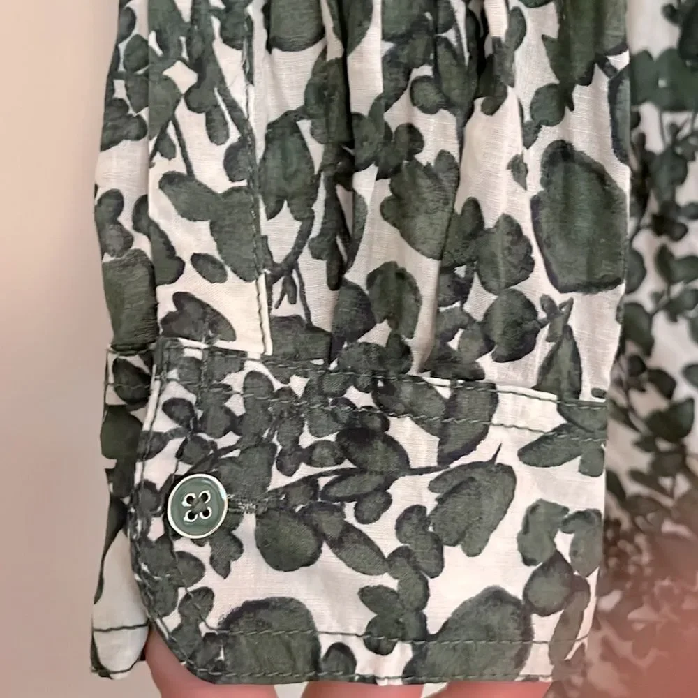 Tory Burch Green and White Floral Midi Shirt Dress size 12 - missing belt
